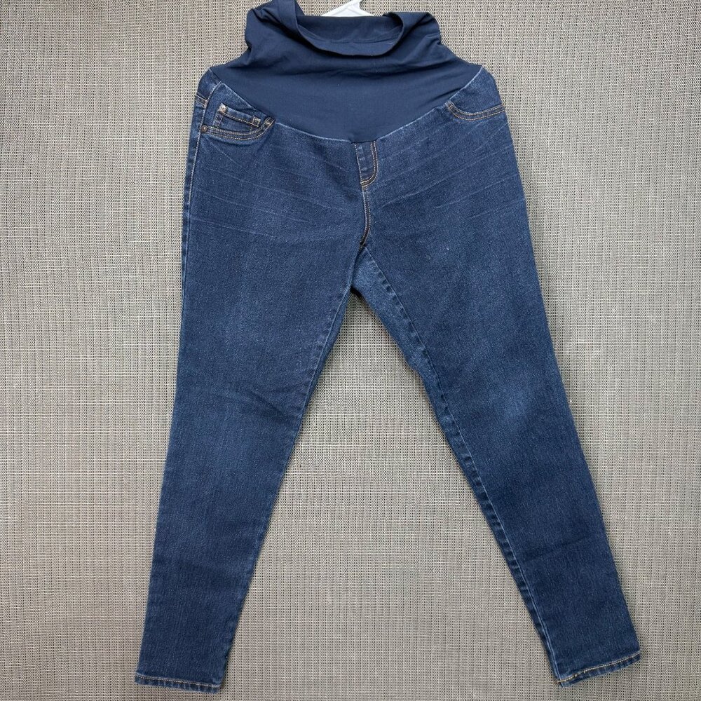 Indigo Blue Womens Size Large Blue Maternity Pull-On Jeans Stretchable Bellyband